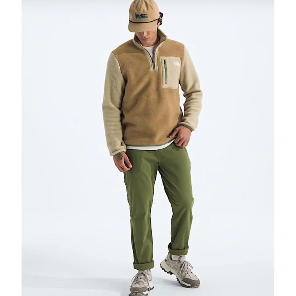 The North Face Mens XXL Circular Design Sherpa Quarter Zip Fleece Pullover Tan